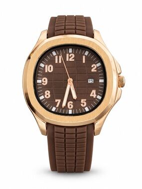Luxury Rose Gold Tone Sport Watch • Brown Dial • Rubber Strap • 40mm